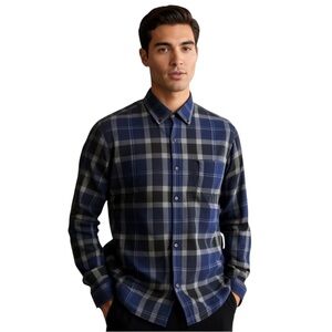 Vintage Eddie Bauer Cotton Flannel Shirt Mens Lg Blue Plaid Long Sleeve